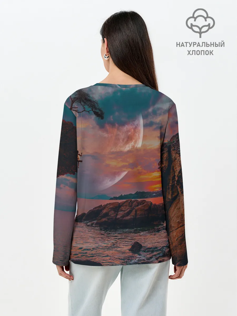 Лонгслив женский. Хлопок / закат на качелях