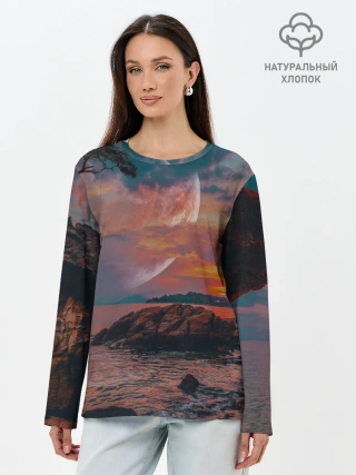 Лонгслив женский. Хлопок / закат на качелях