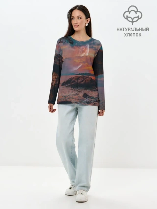 Лонгслив женский. Хлопок / закат на качелях