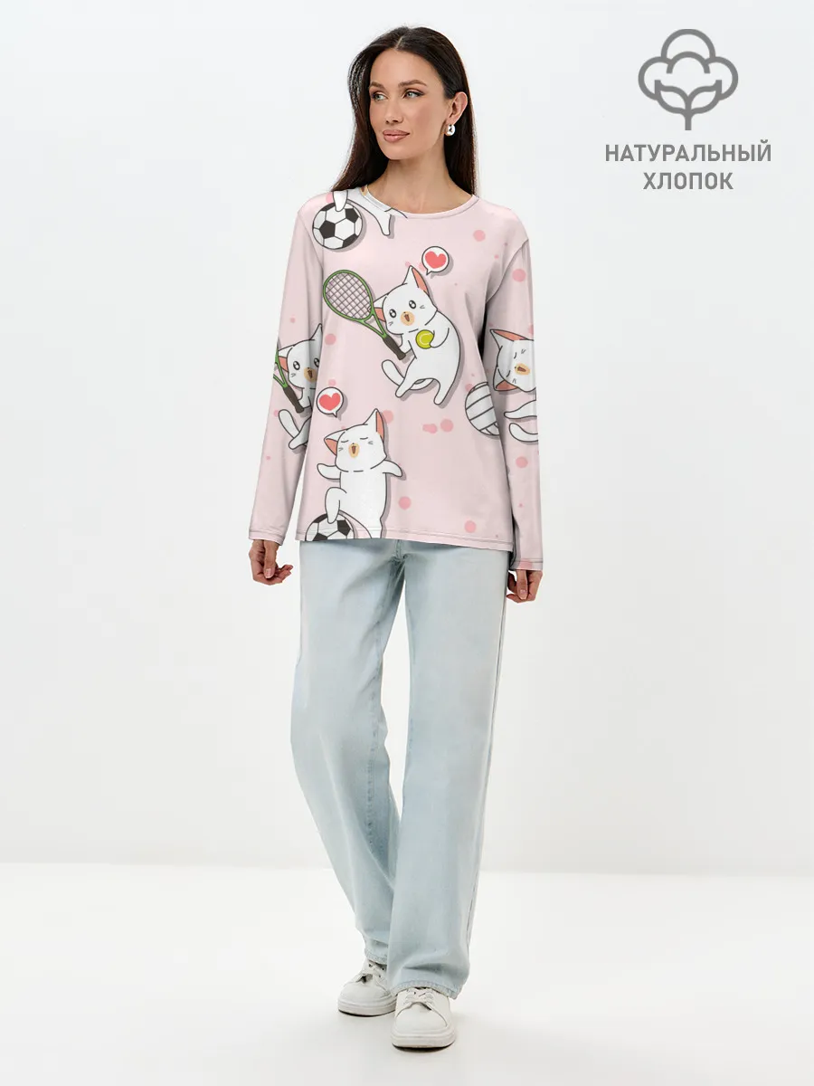 Лонгслив женский. Хлопок / Спортивные котики | Мяу спорт