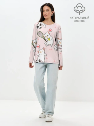 Лонгслив женский. Хлопок / Спортивные котики | Мяу спорт