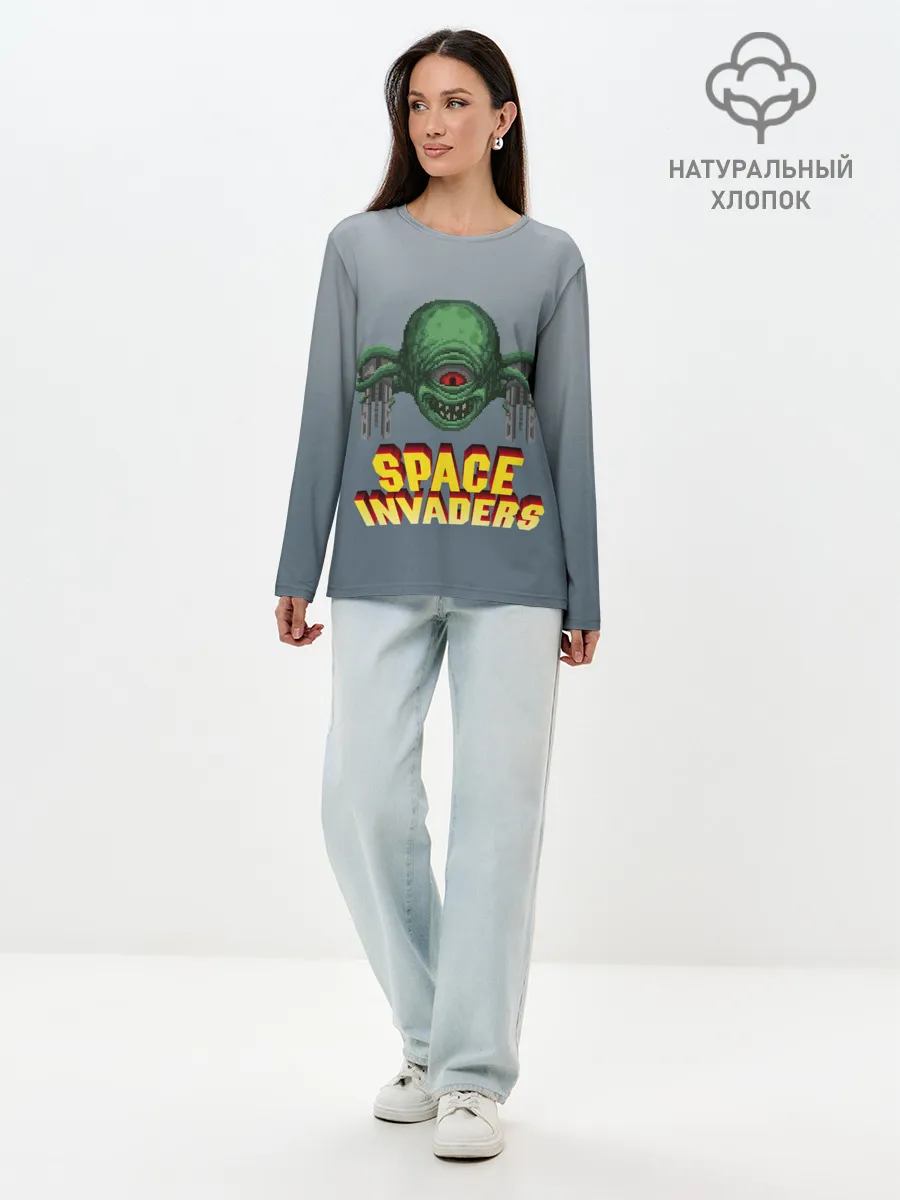 Лонгслив женский. Хлопок / Space Invaders | Old game
