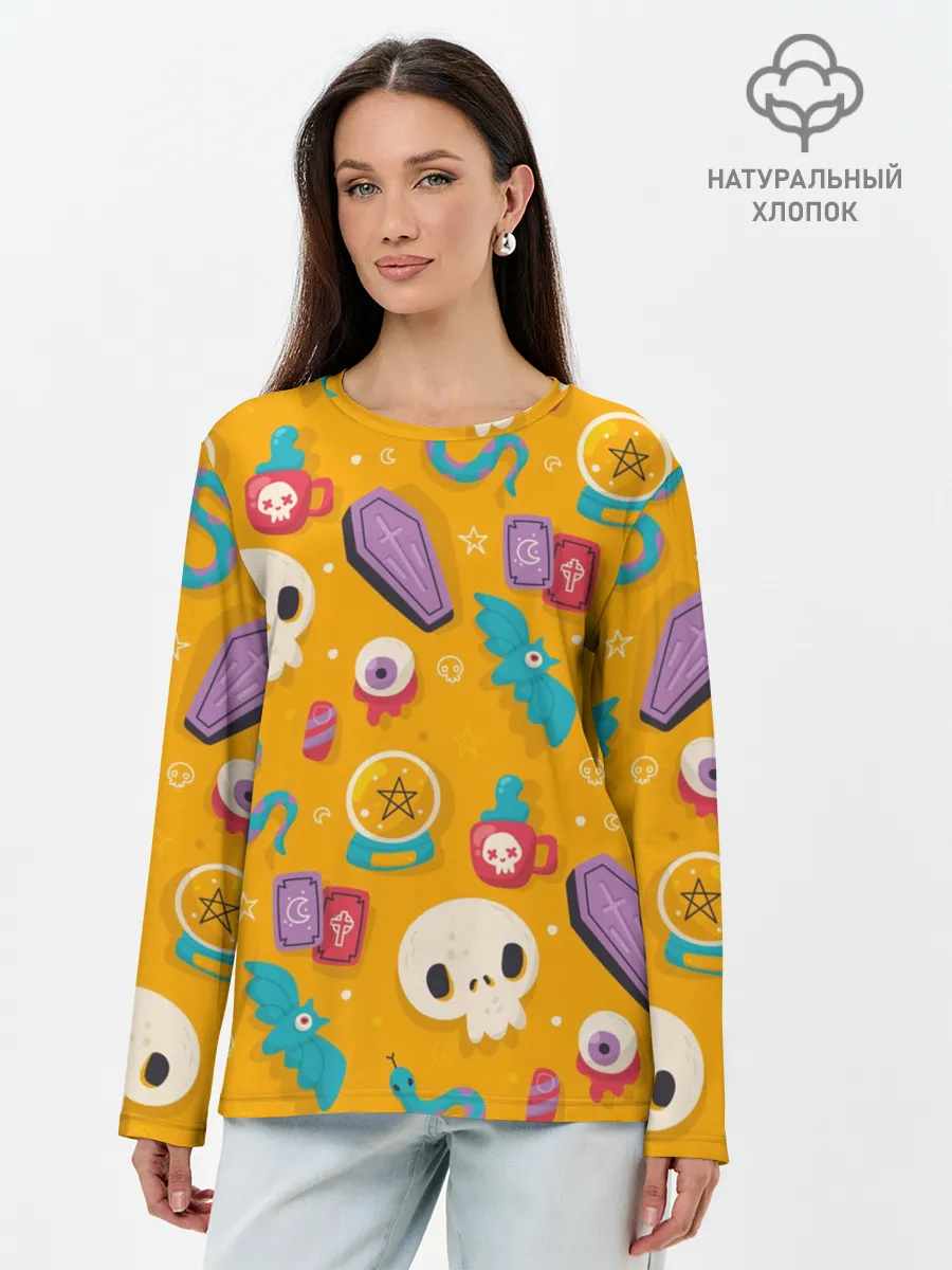 Лонгслив женский. Хлопок / Весенний Хэллоуин