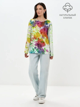 Лонгслив женский. Хлопок / Красно-жёлтые пятна