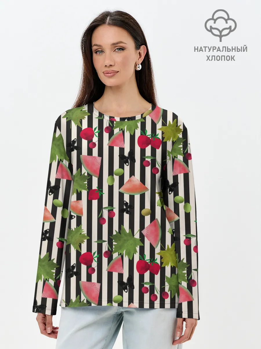 Лонгслив женский. Хлопок / Ягодно-арбузный микс