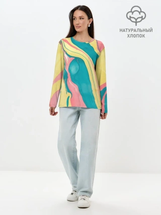 Лонгслив женский. Хлопок / осенний красочный развод