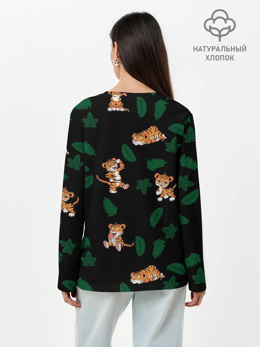 Лонгслив женский. Хлопок / Милый тигр
