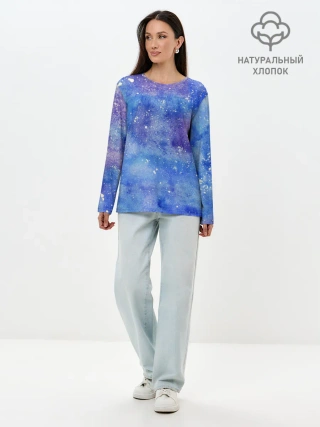 Лонгслив женский. Хлопок / Акварельные разводы и брызги красок