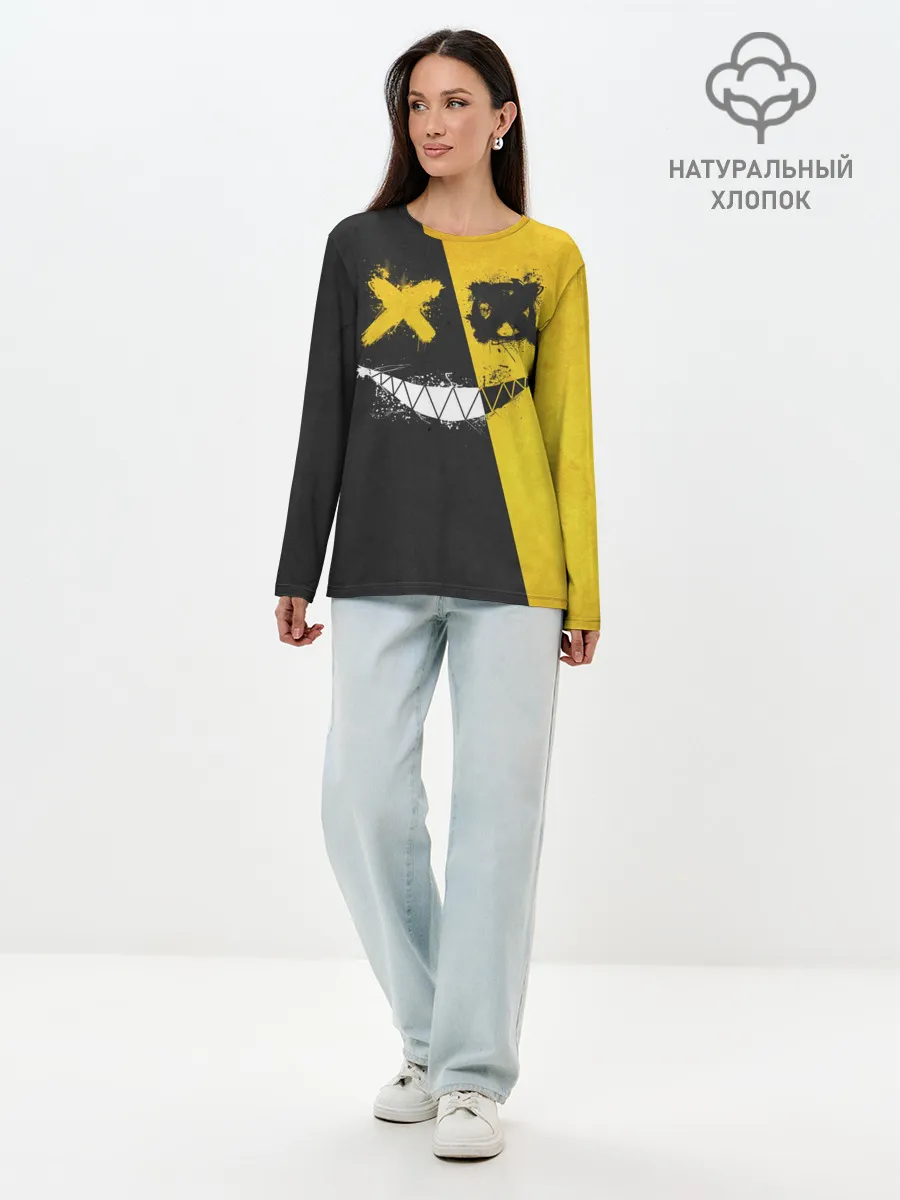 Лонгслив женский. Хлопок / Yellow and Black Emoji