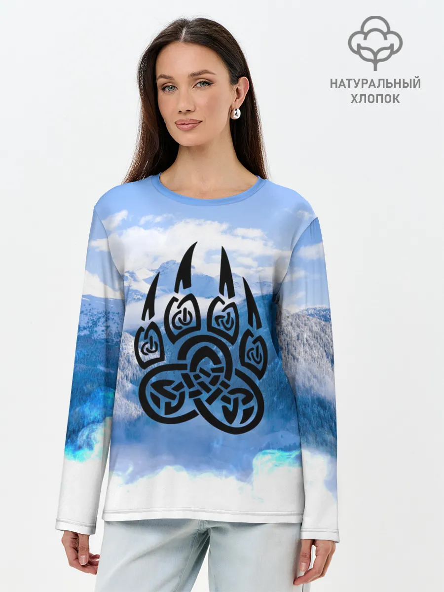 Лонгслив женский. Хлопок / Печать Велеса | Волчья лапа