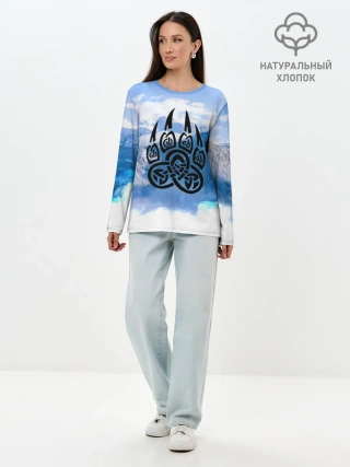 Лонгслив женский. Хлопок / Печать Велеса | Волчья лапа