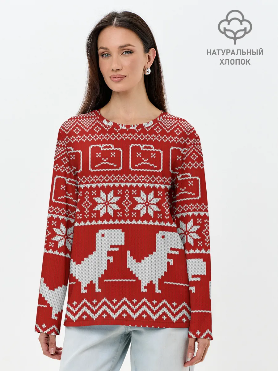 Лонгслив женский. Хлопок / Новогодний гугл