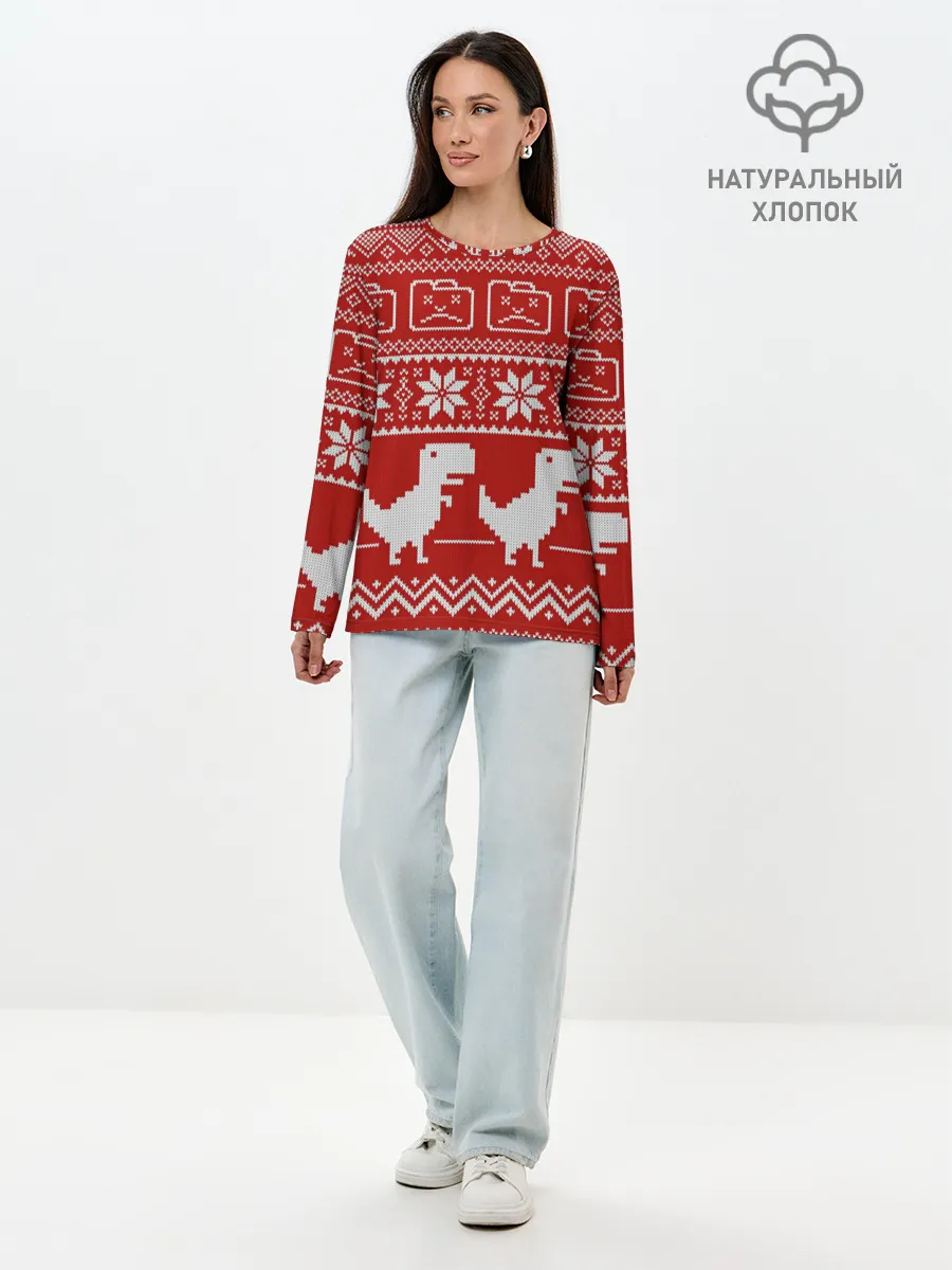 Лонгслив женский. Хлопок / Новогодний гугл