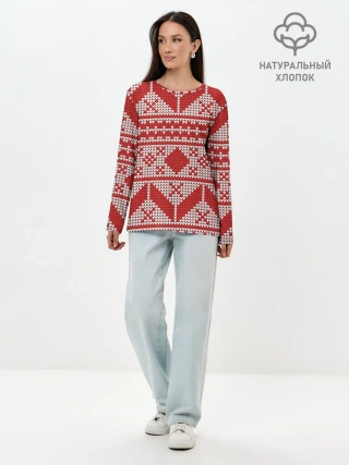 Лонгслив женский. Хлопок / Вязаный рисунок
