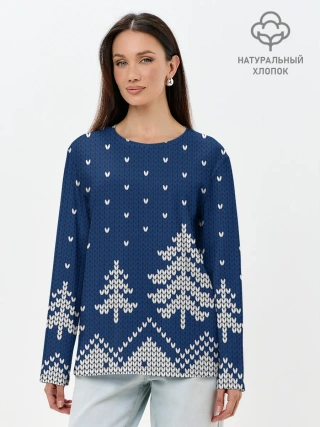 Лонгслив женский. Хлопок / Зимняя ночь