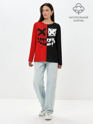 Лонгслив женский. Хлопок / Smail Black and red
