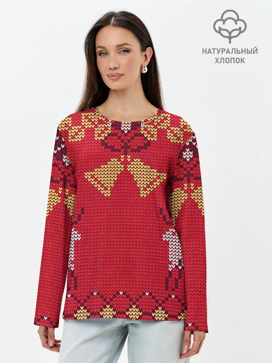 Лонгслив женский. Хлопок / Олени