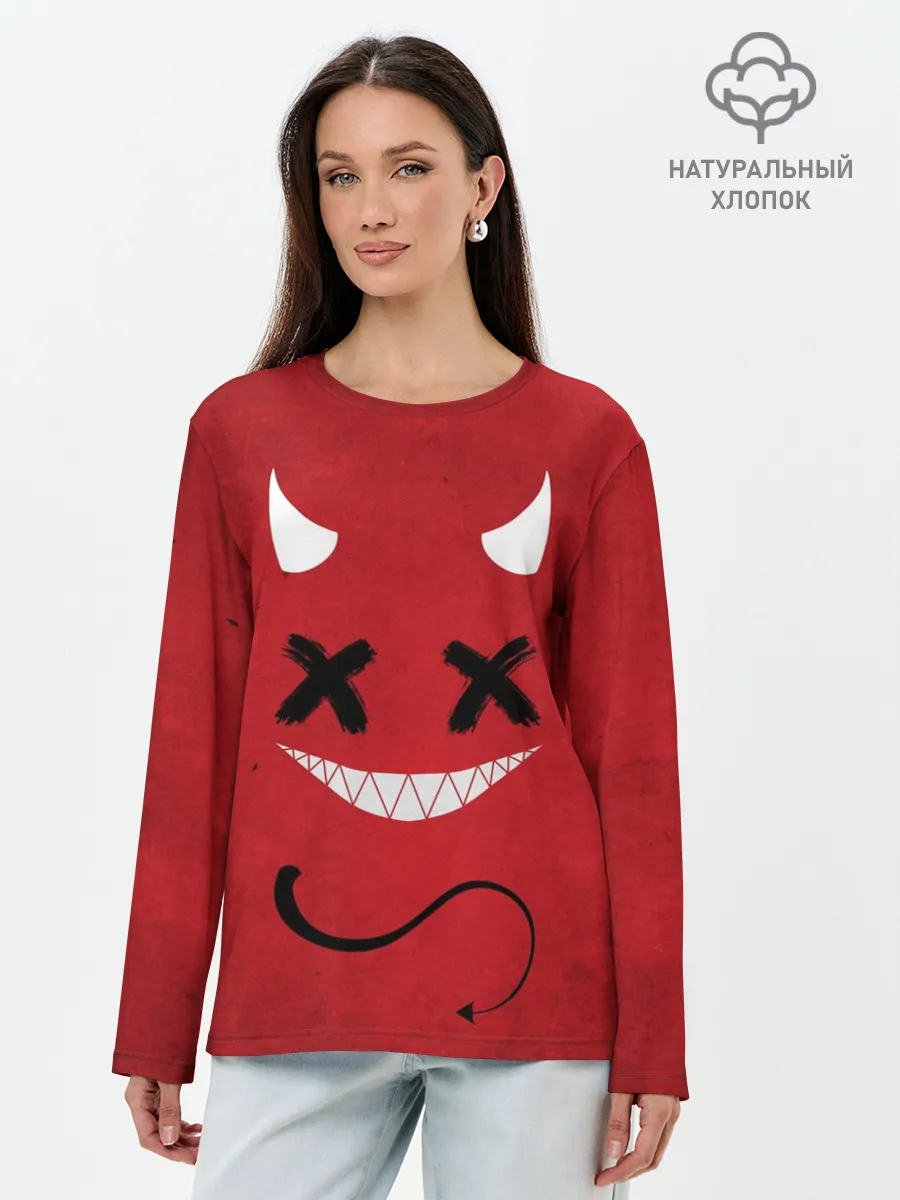Лонгслив женский. Хлопок / Red Evil Smile