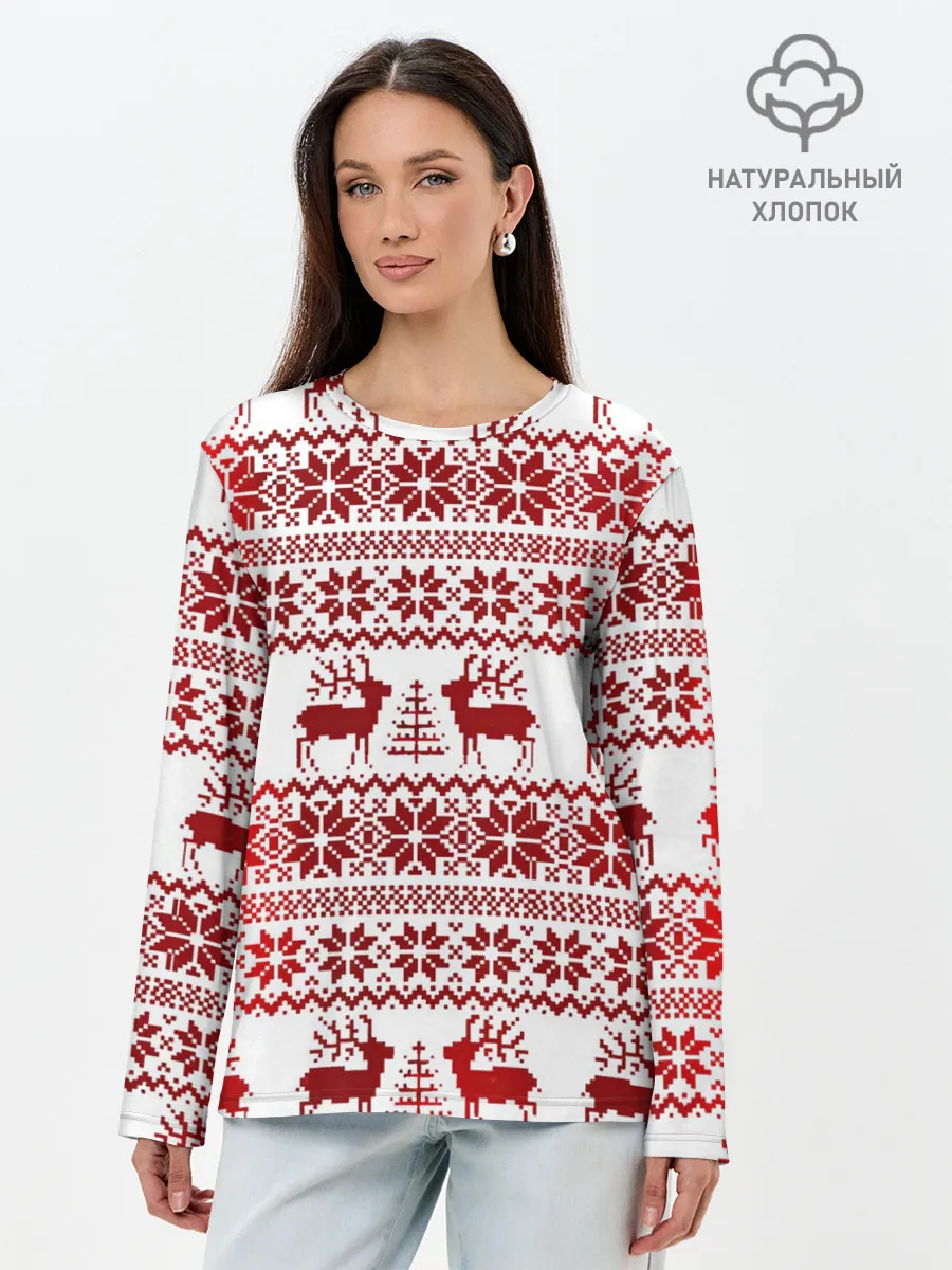 Лонгслив женский. Хлопок / Зимний лес