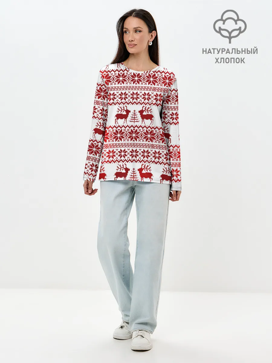 Лонгслив женский. Хлопок / Зимний лес