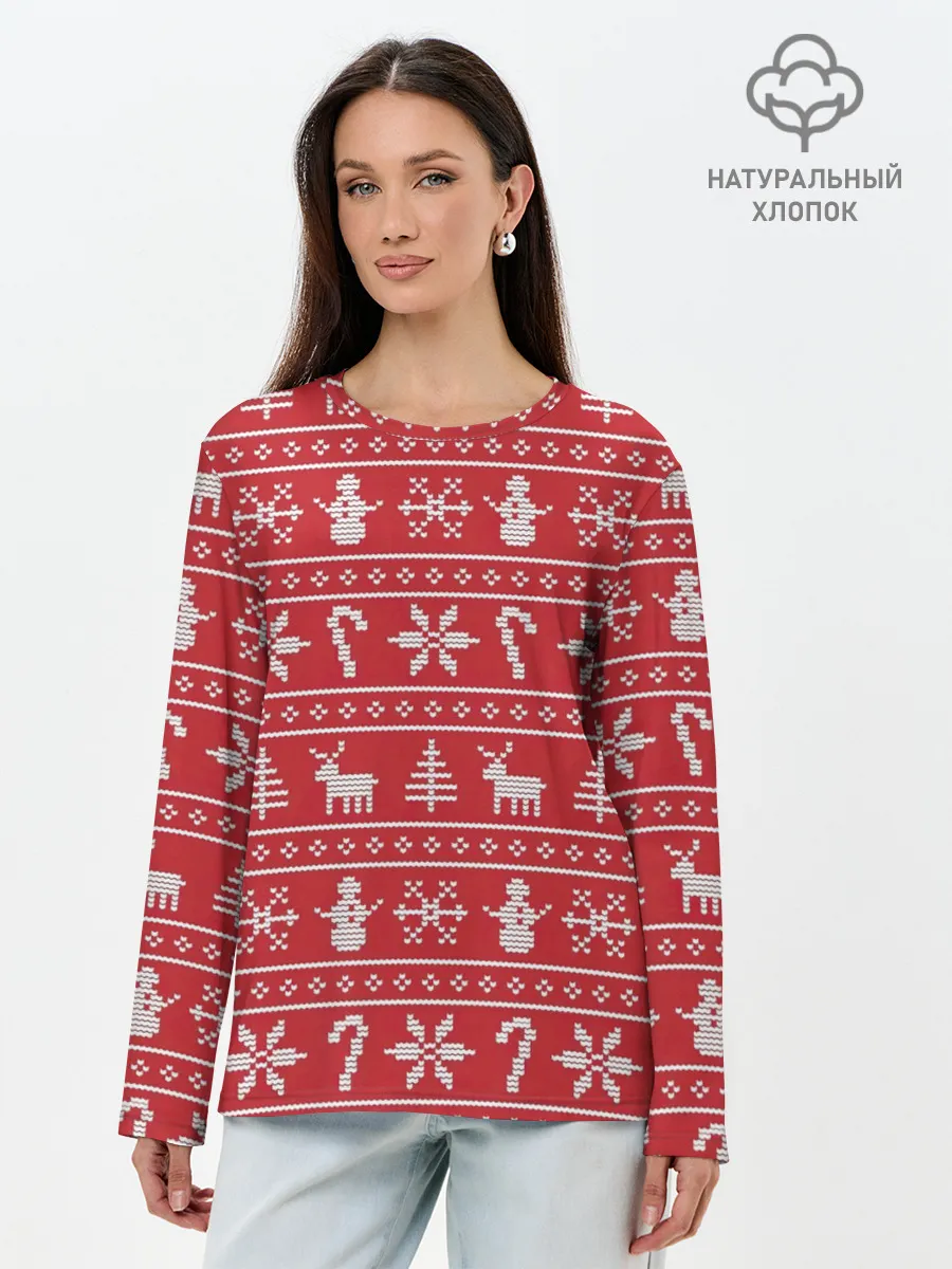 Лонгслив женский. Хлопок / Новогодний атрибуты