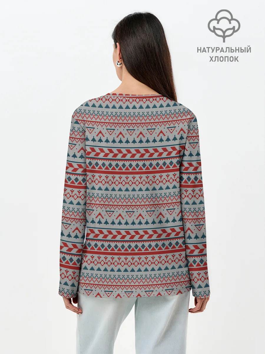 Лонгслив женский. Хлопок / Скандинавский орнамент