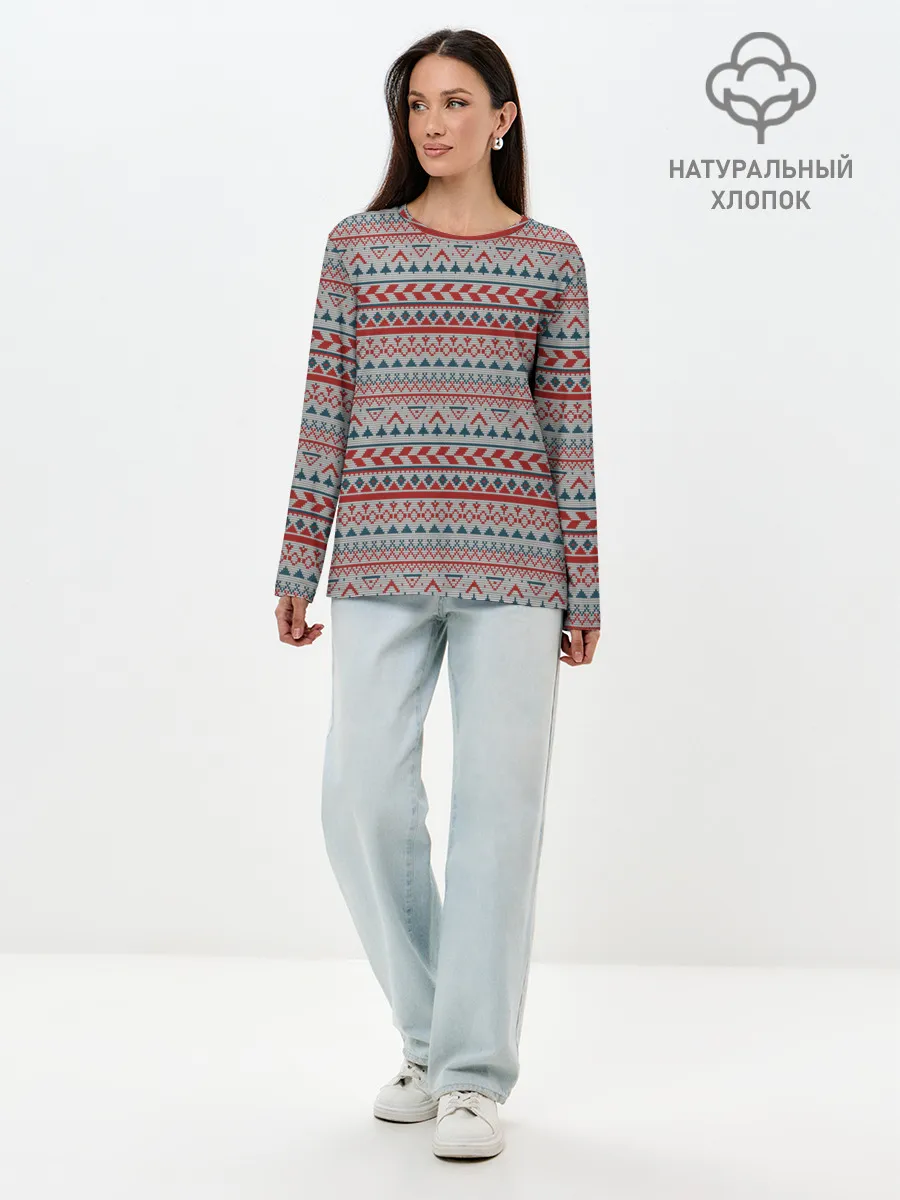 Лонгслив женский. Хлопок / Скандинавский орнамент