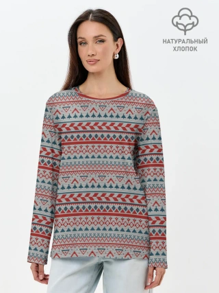 Лонгслив женский. Хлопок / Скандинавский орнамент