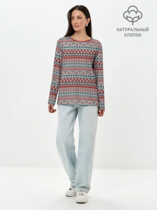 Лонгслив женский. Хлопок / Скандинавский орнамент