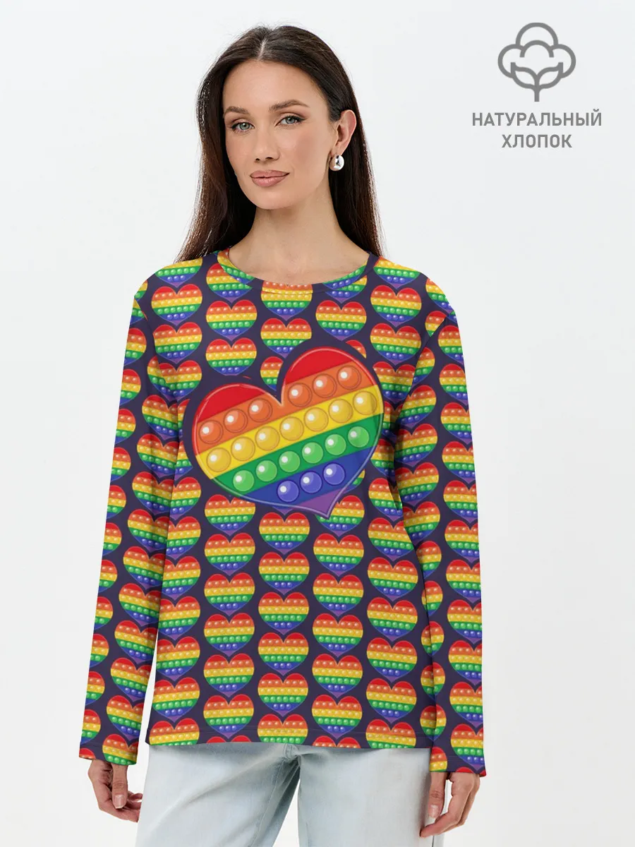 Лонгслив женский. Хлопок / Большое сердце ПОП-ИТа