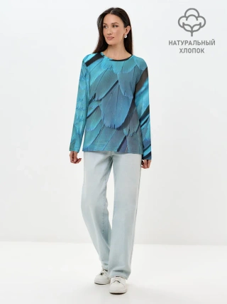 Лонгслив женский. Хлопок / Перья попугая