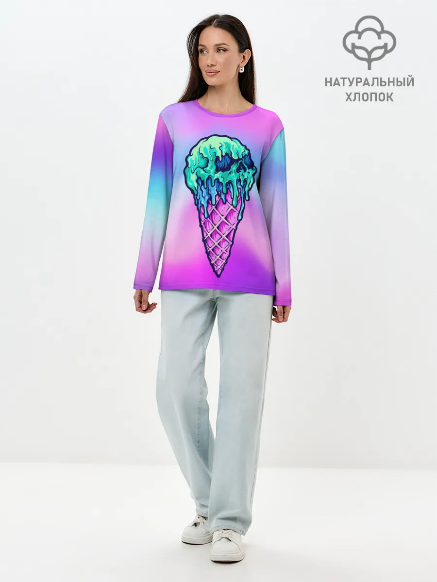 Лонгслив женский. Хлопок / Мороженое | Ice Scream | Череп
