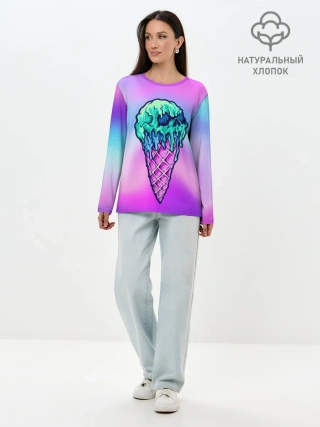 Лонгслив женский. Хлопок / Мороженое | Ice Scream | Череп
