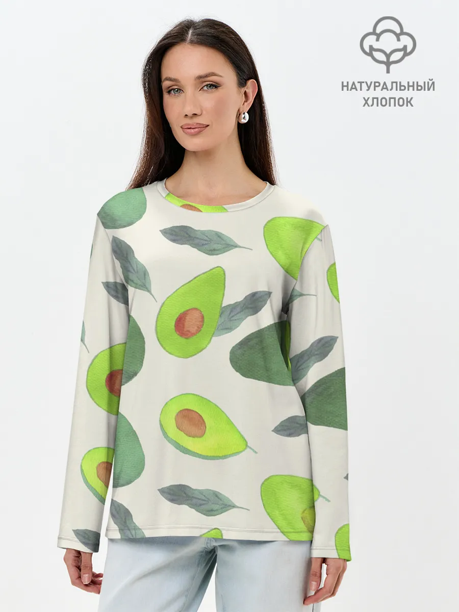 Лонгслив женский. Хлопок / Авокадо - фруктовый паттерн