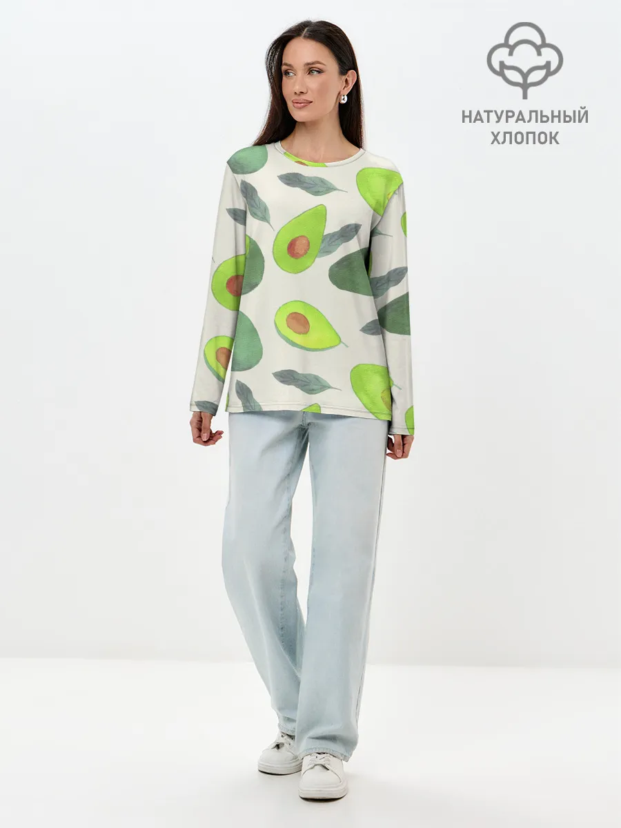 Лонгслив женский. Хлопок / Авокадо - фруктовый паттерн