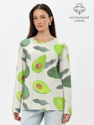 Лонгслив женский. Хлопок / Авокадо - фруктовый паттерн