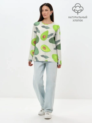 Лонгслив женский. Хлопок / Авокадо - фруктовый паттерн