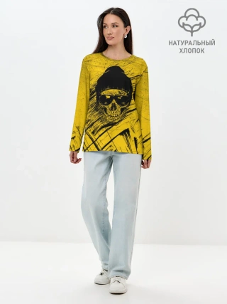 Лонгслив женский. Хлопок / Череп Хипстер Гранж Брызги
