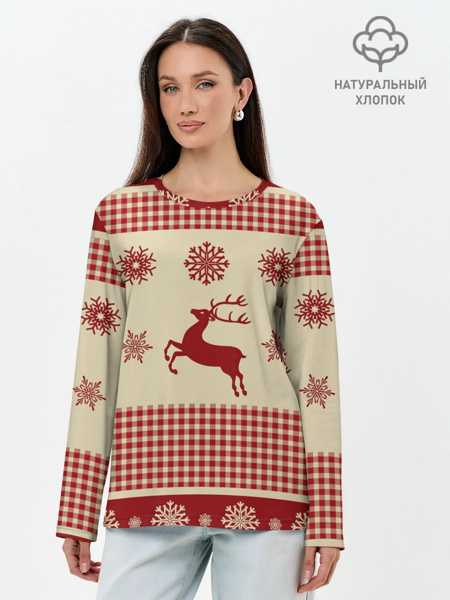 Лонгслив женский. Хлопок / Олени
