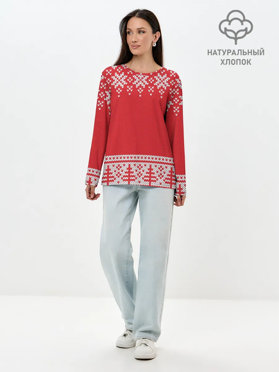 Лонгслив женский. Хлопок / Зимний лес