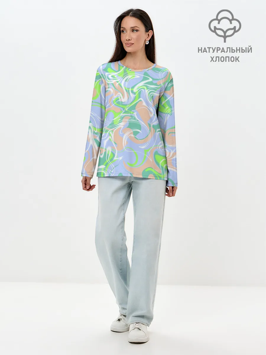 Лонгслив женский. Хлопок / Разноцветные разводы красок