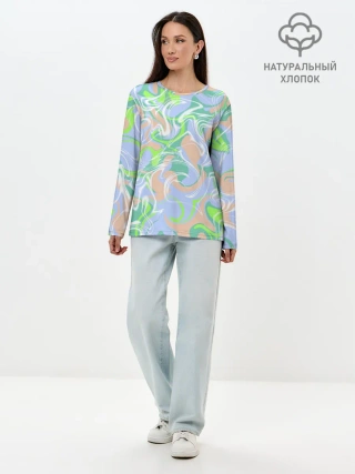 Лонгслив женский. Хлопок / Разноцветные разводы красок