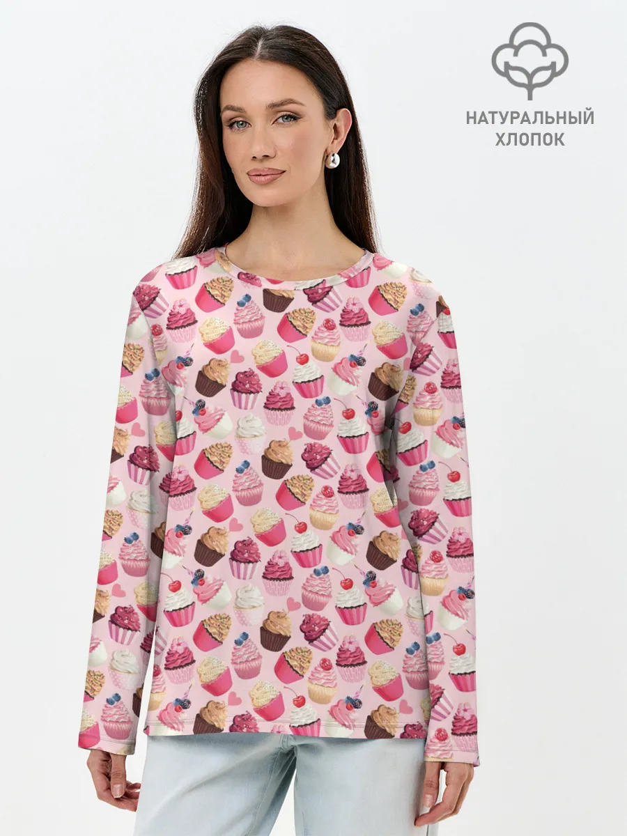 Лонгслив женский. Хлопок / Пирожные