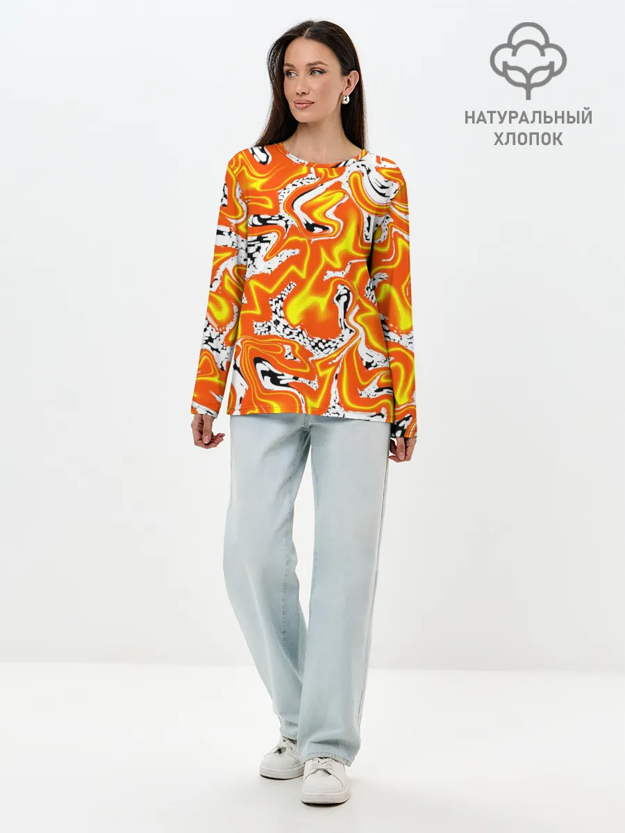 Лонгслив женский. Хлопок / Огненные разводы лавы