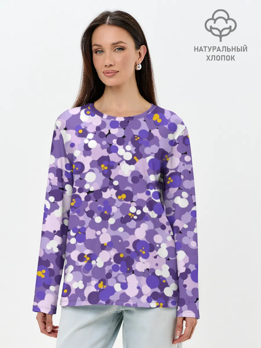 Лонгслив женский. Хлопок / Анютины глазки узор