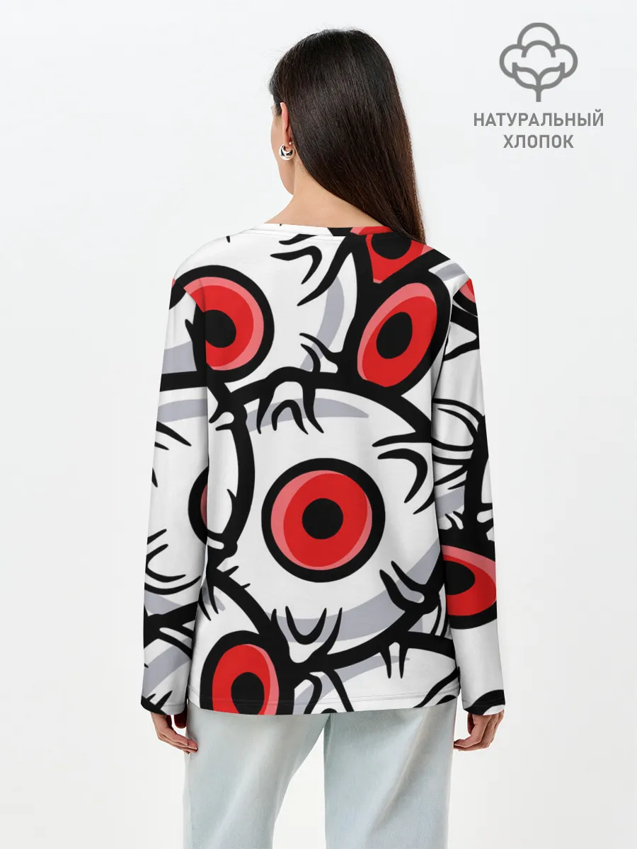 Лонгслив женский. Хлопок / ГЛАЗА ЗЛОДЕЯ | RED EYES