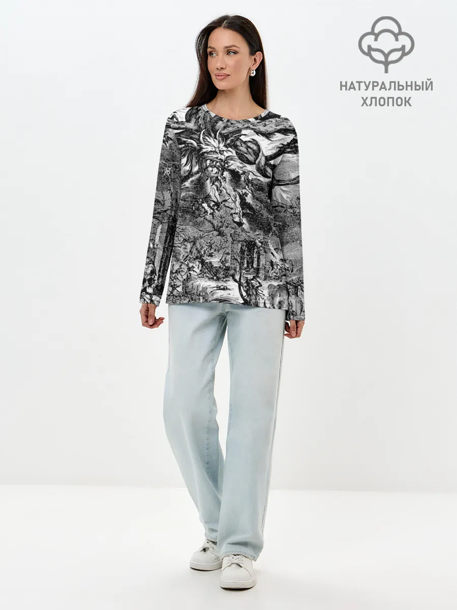 Лонгслив женский. Хлопок / Демонический хаос