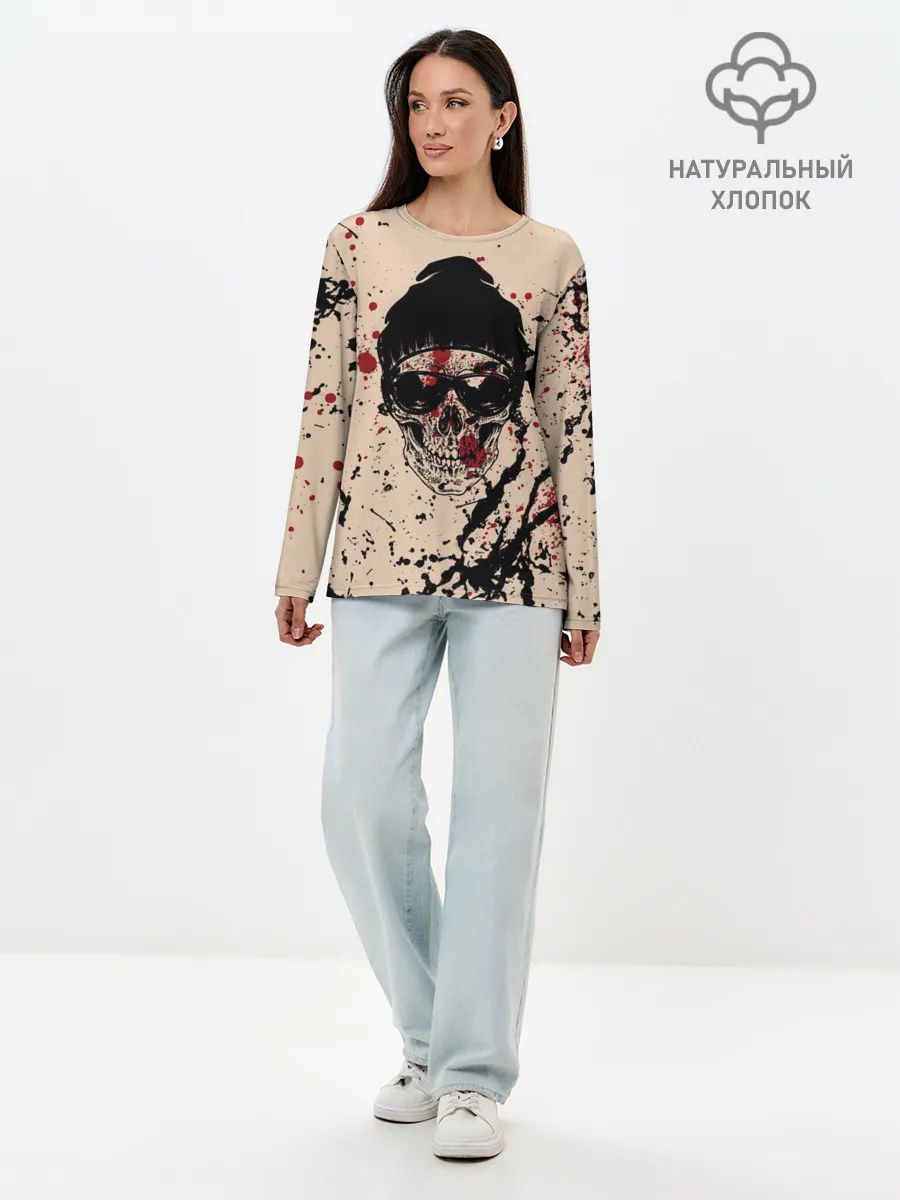 Лонгслив женский. Хлопок / Череп Хипстер Брызги Краски