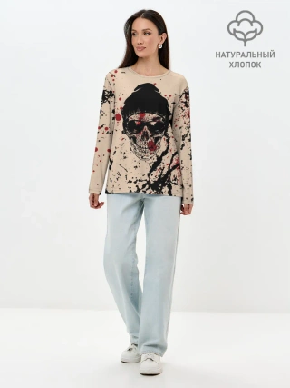 Лонгслив женский. Хлопок / Череп Хипстер Брызги Краски