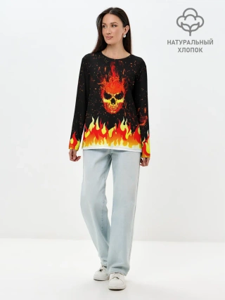Лонгслив женский. Хлопок / Пылающий Череп